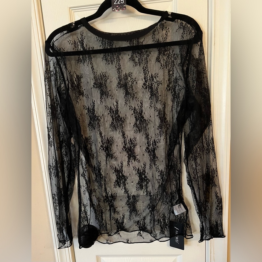 Chic Sheer Black Lace Blouse
